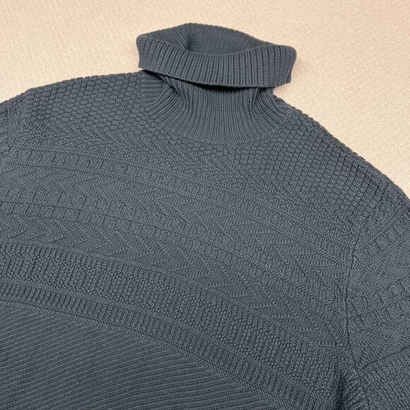 Guideboat Co Sweater Mens L Blue Cotton Cable Knit Turtleneck Pullover Nautical - Picture 3 of 7